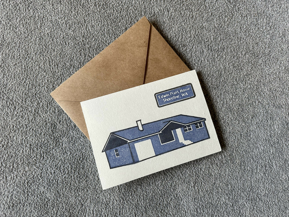 Woodblock print card - Edwin Pratt home