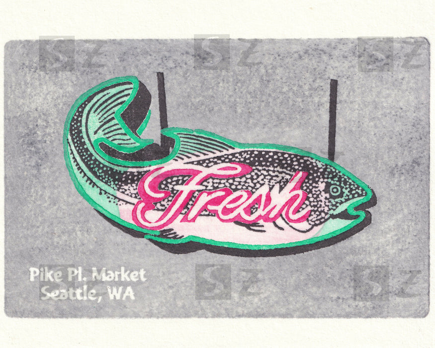 Woodblock print card – "Fresh"