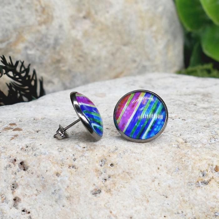 Stud Earrings With Resin Cabochon #317