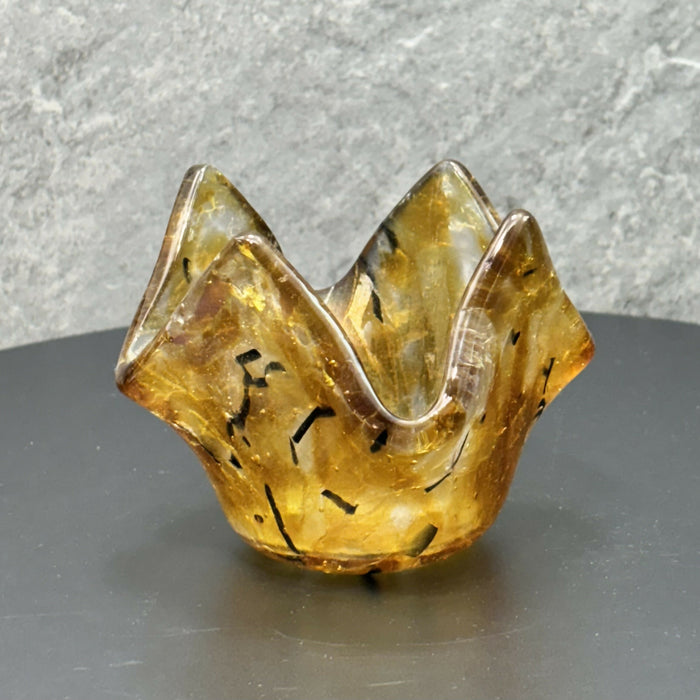 Fused Glass Votives - Iridescent Amber with Black Accents