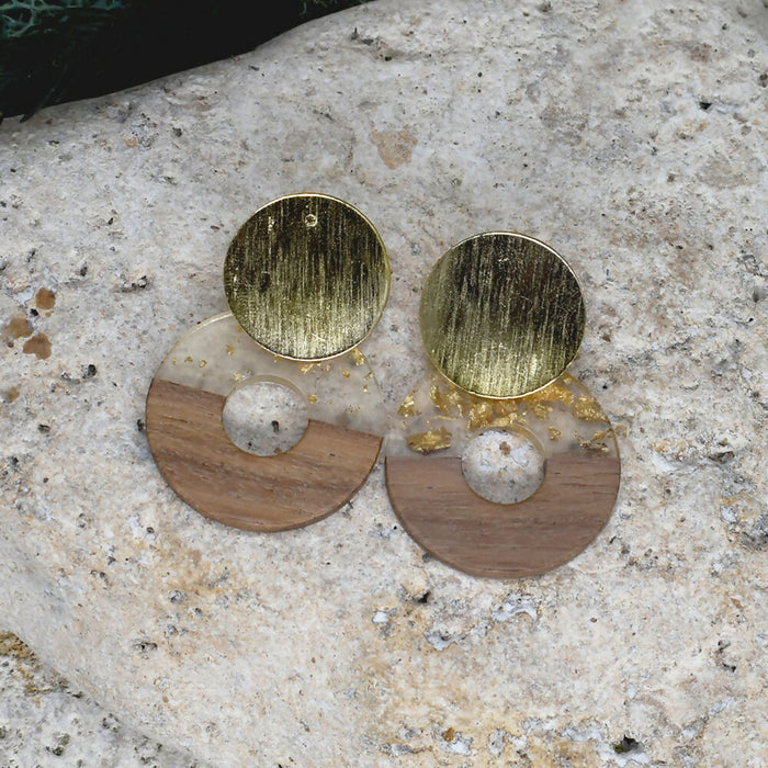 Wood Dangle Earrings with Resin #483