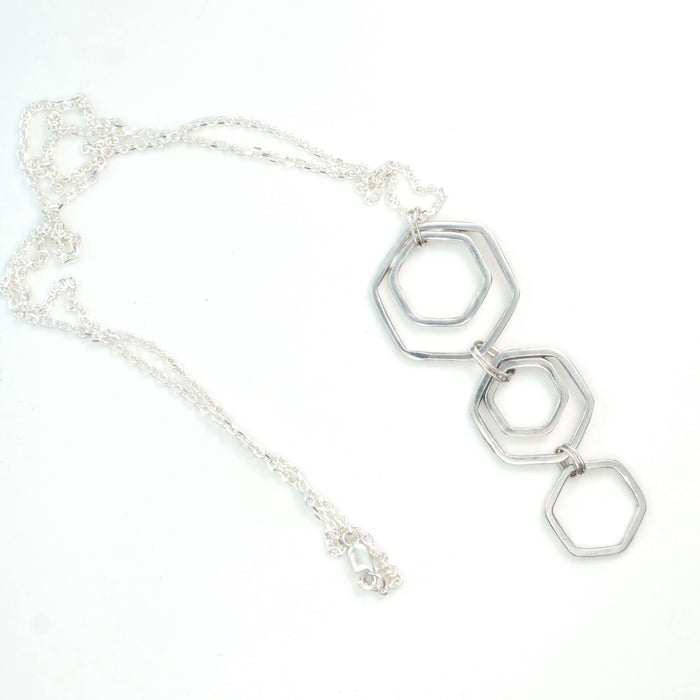 Hexa Triple Long Necklace - Sterling Silver