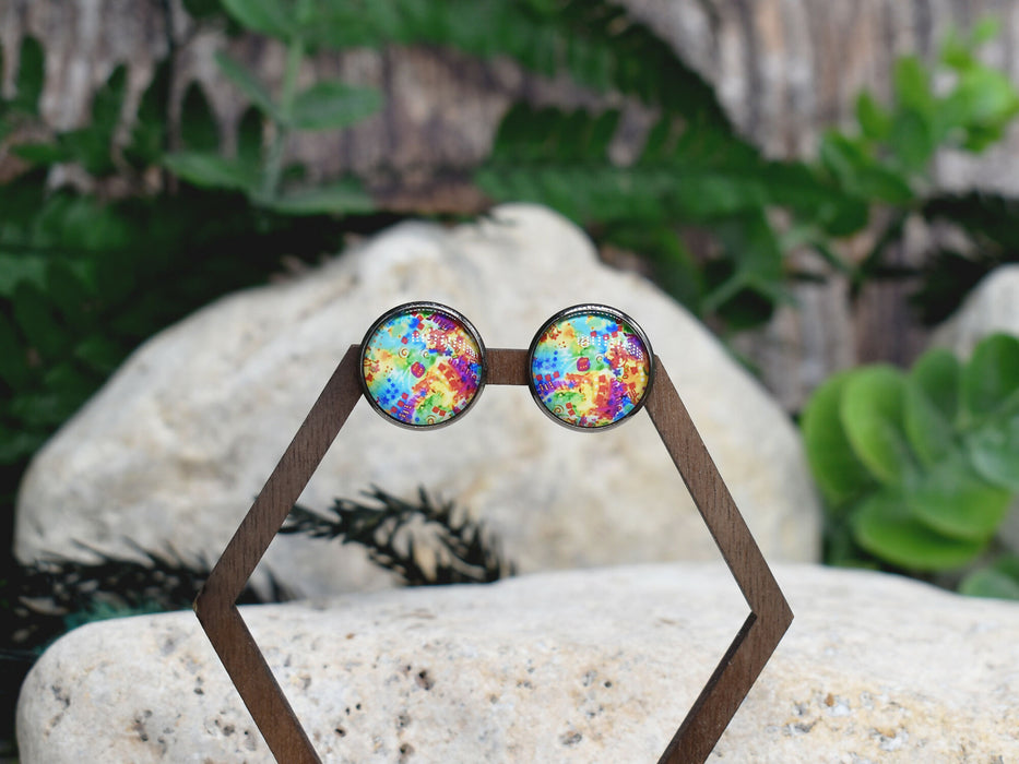 Stud Earrings With Resin Cabochon #308