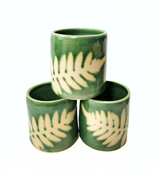 fern pottery cup - green ceramic cup