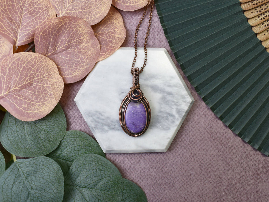 Wire Wrapped Copper Pendant With Purpurite and Amethyst