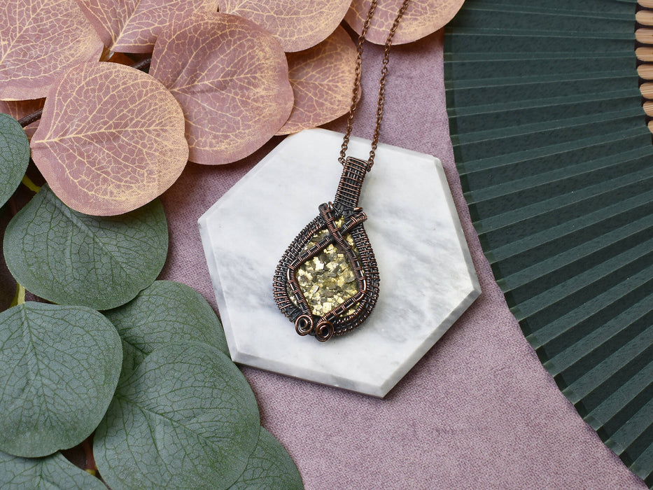 Wire Wrapped Copper Pendant with Piryte
