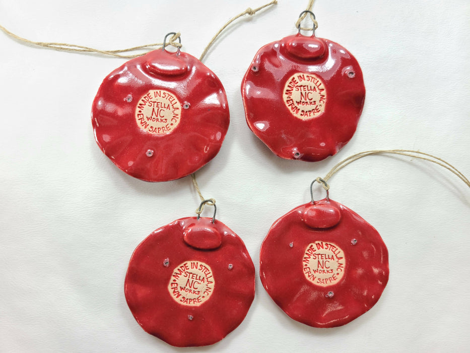 Red Poppy Ornament - Pottery Flower Ornament