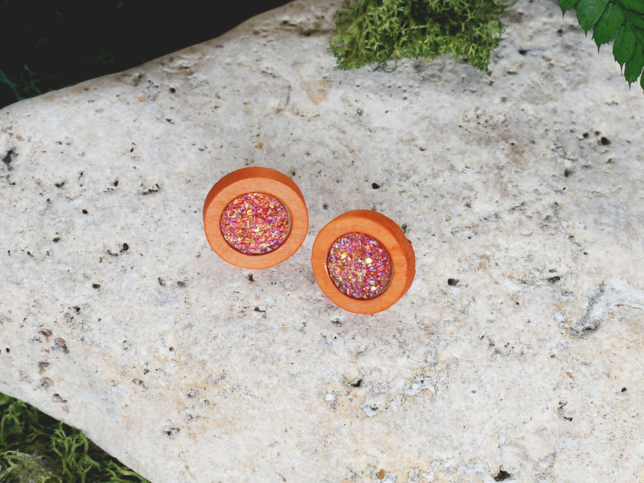 Wood Earrings With Resin Druzy