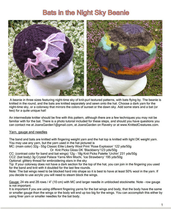 Knitting Pattern - Bats in the Night Sky Beanie