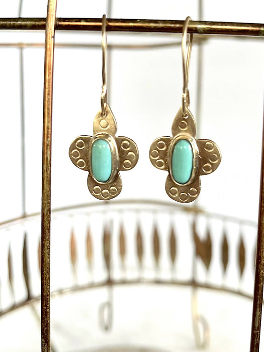 Brass and Turquoise Gemstone Earrings