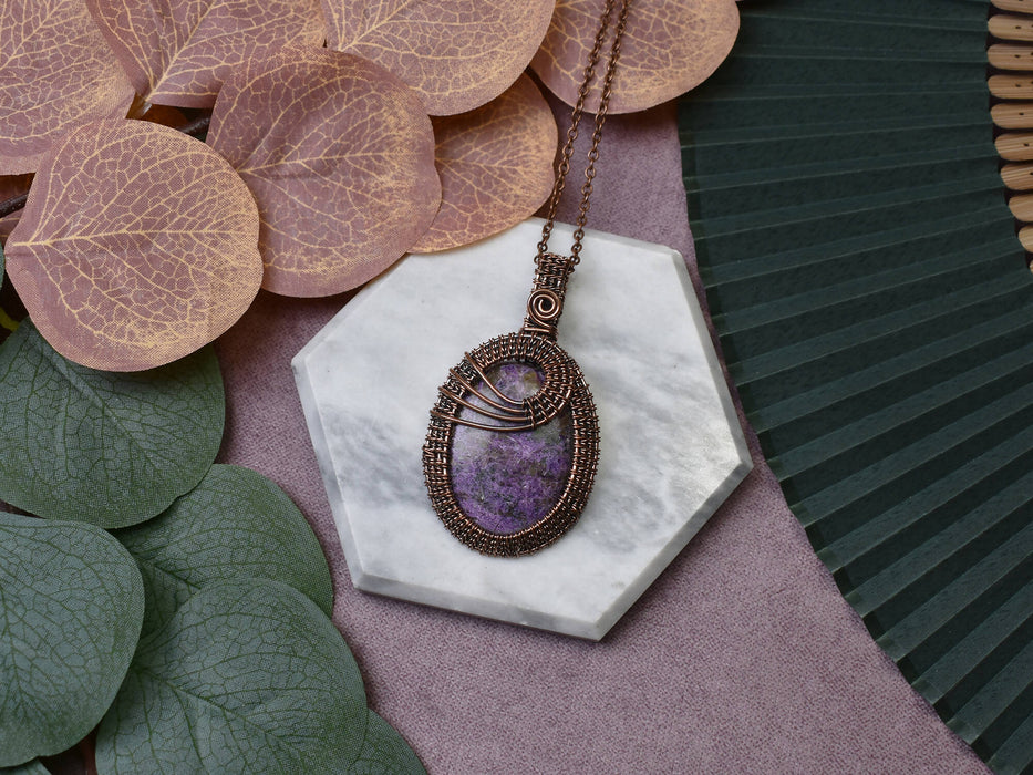 Wire Wrapped Copper Pendant with Purpurite