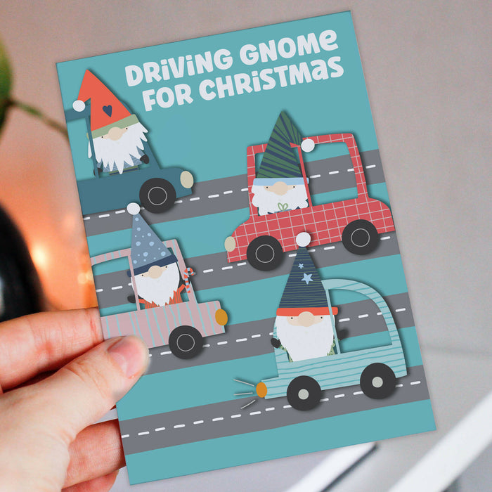 Driving gnome for Christmas card