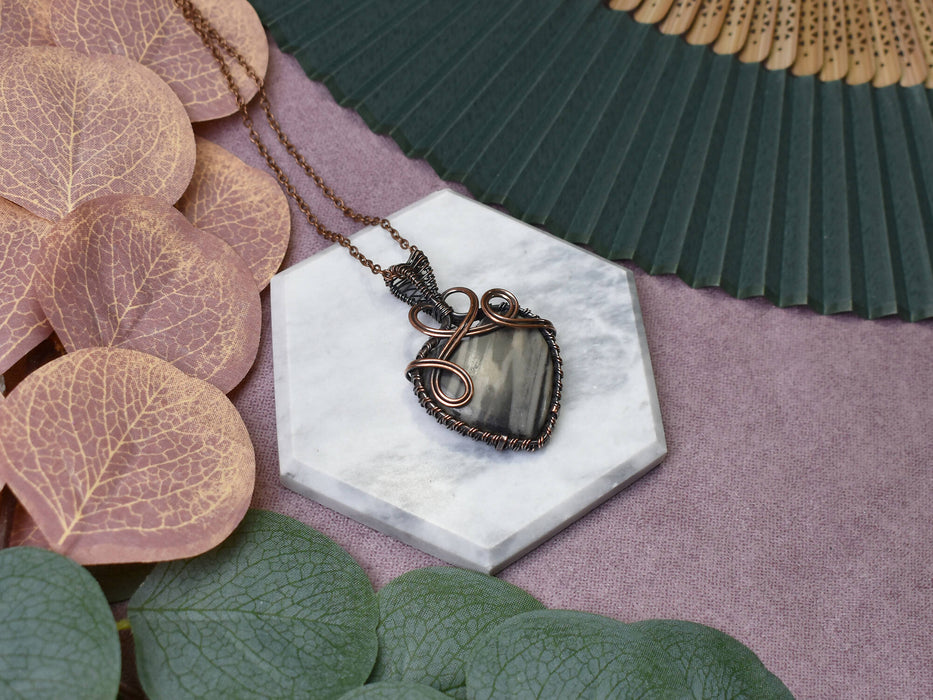 Wire Wrapped Copper Pendant With Jasper