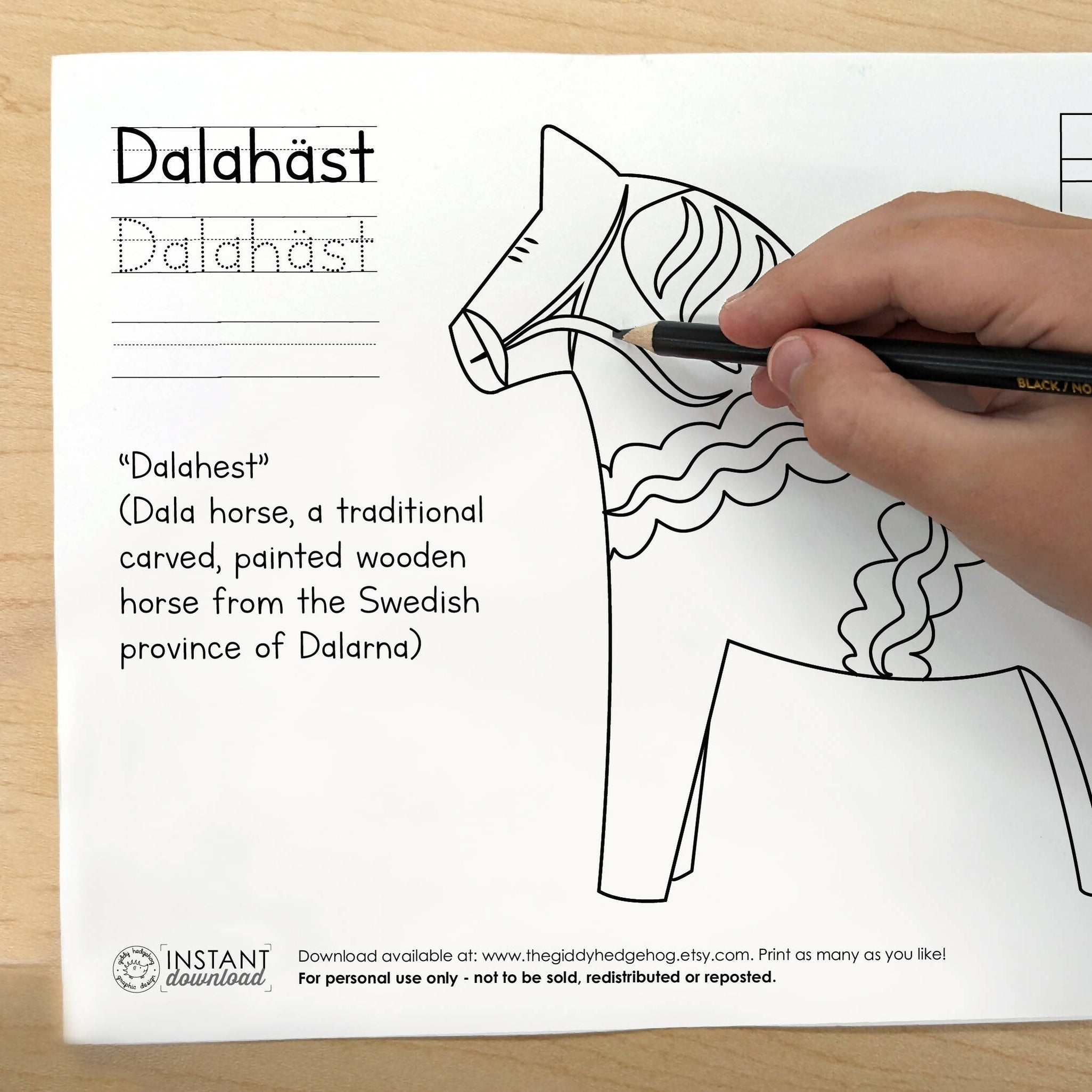 Swedish dala horse, dala illustration, dala horse art, dala horse d...