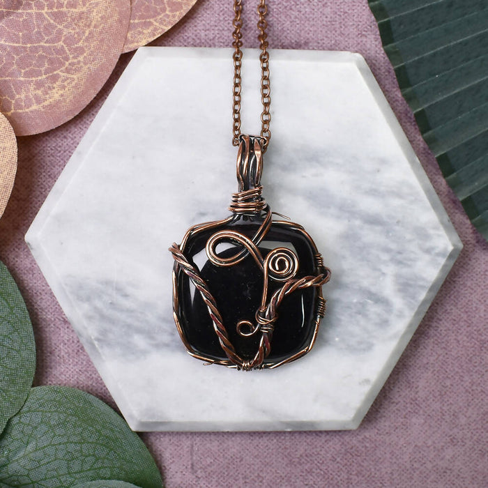 Wire Wrapped Copper Pendant With Black Onyx