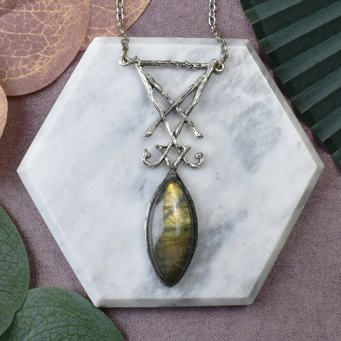 Vintage Sigil of Lucifer Pendant with Labradorite