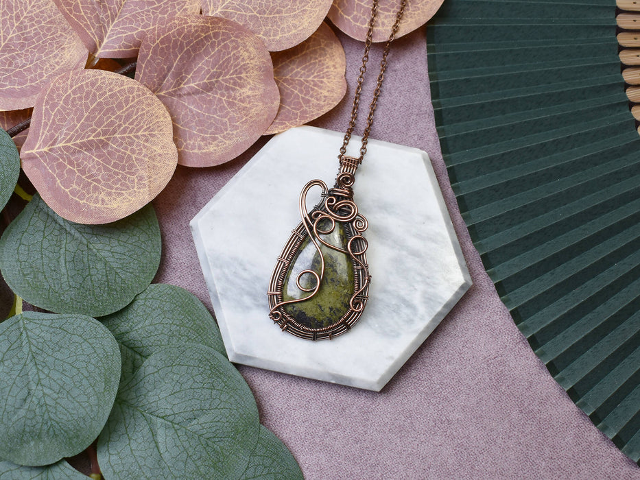 Wire Wrapped Copper Pendant with Green Jasper