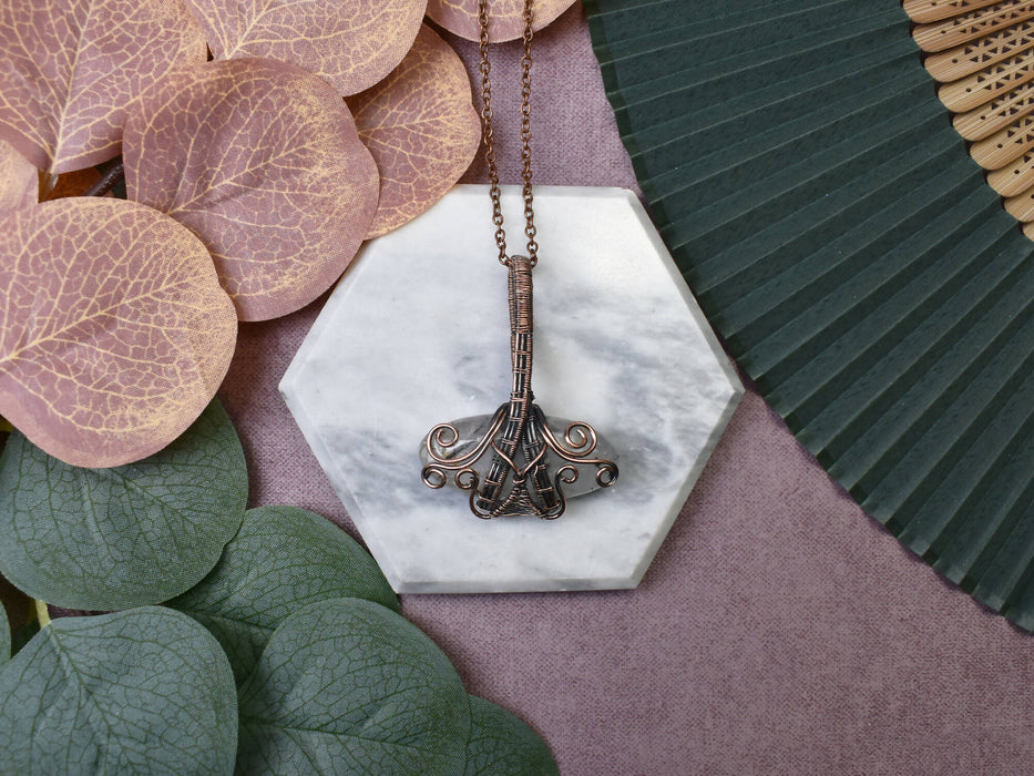 Wire Wrapped Copper Pendant With Black Rutiled Quartz