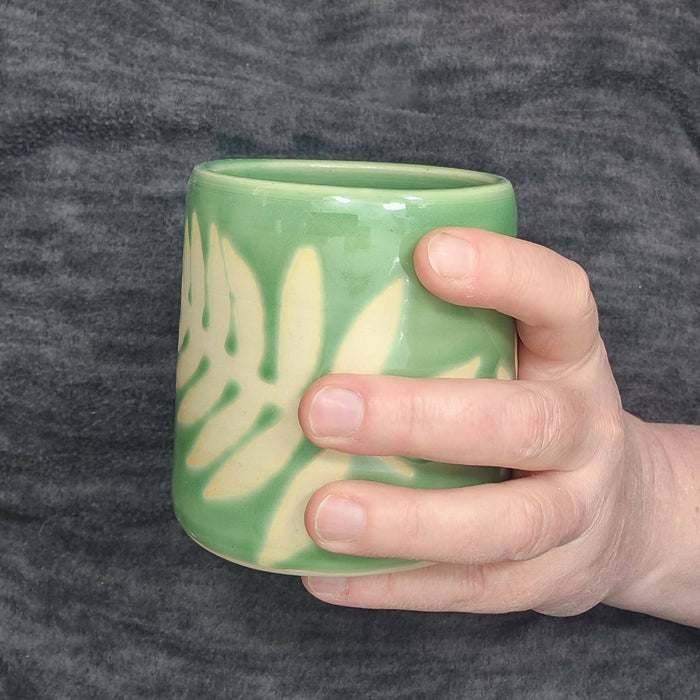 fern pottery cup - green ceramic cup