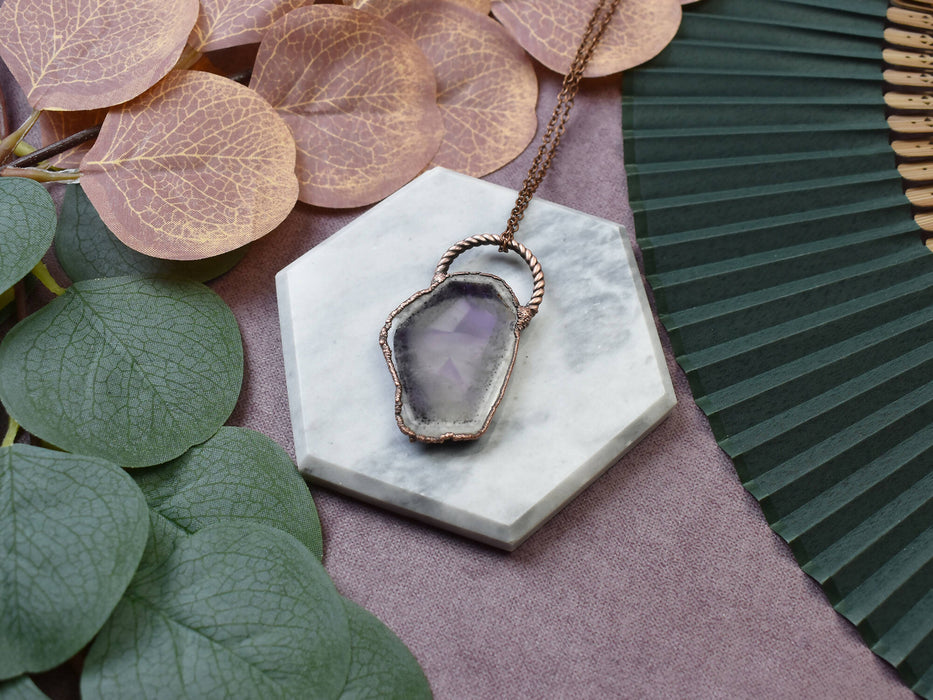 Copper Pendant With Amethyst Slice