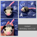 Collage of images of Hubert the tiny knitted opossum