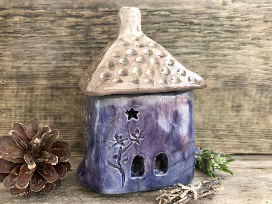 Winter cottage: raku kurinuki spirit & fairy incense house