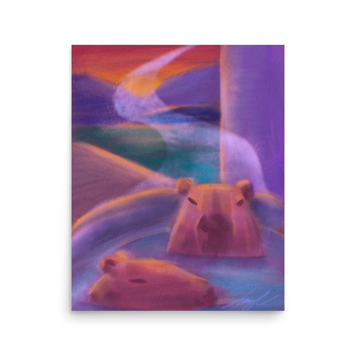 "Capybaras in a Bath" Painting [Unfoiled]