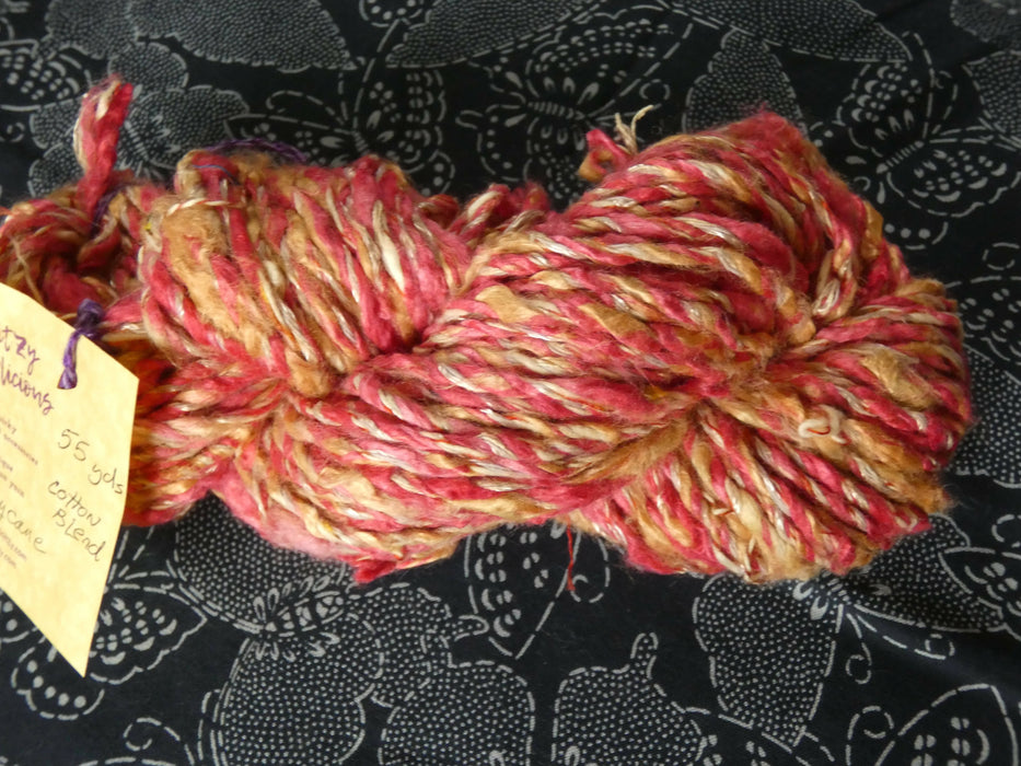 Candy Cane handspun cotton blend yarn 55 yds pink brown white