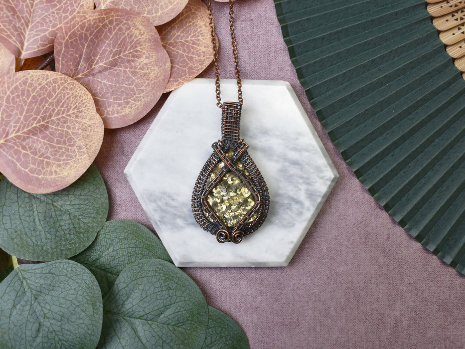 Wire Wrapped Copper Pendant with Piryte