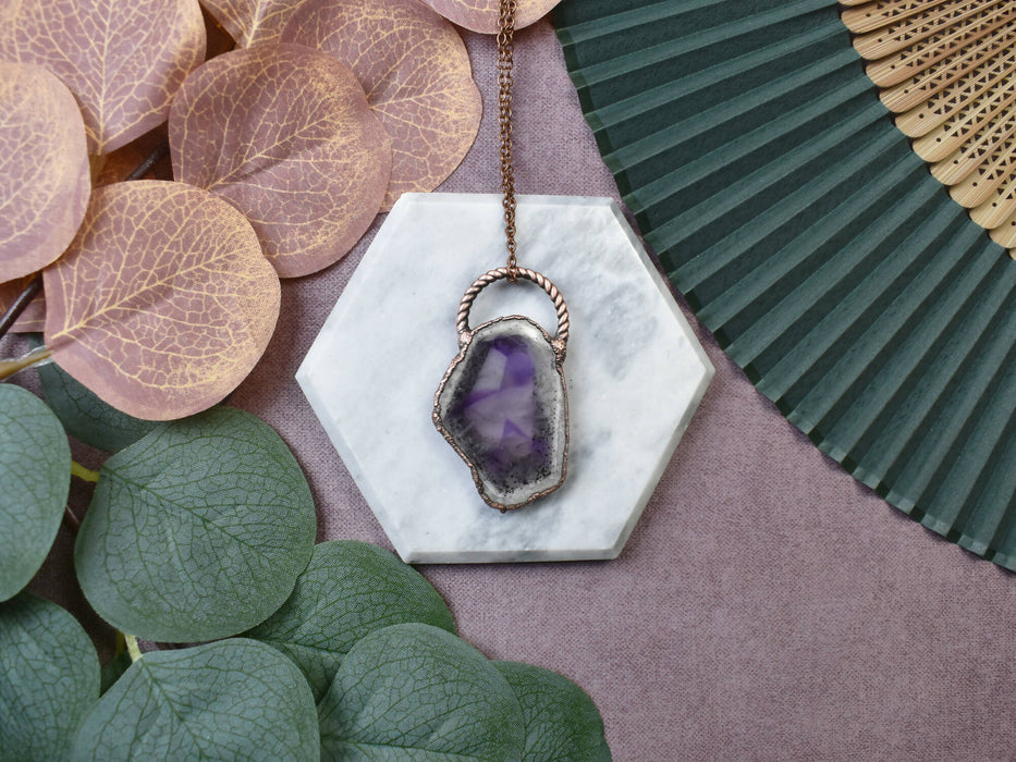Copper Pendant With Amethyst Slice