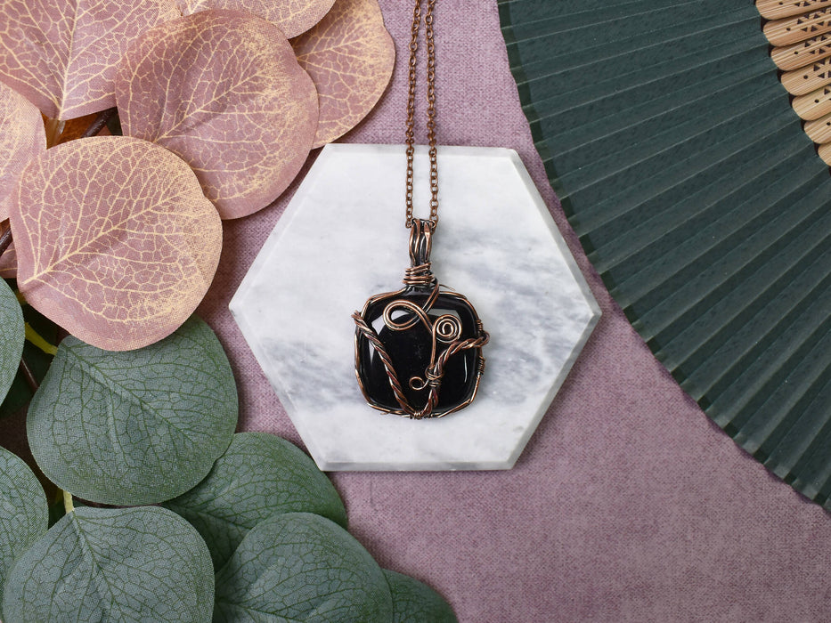 Wire Wrapped Copper Pendant With Black Onyx