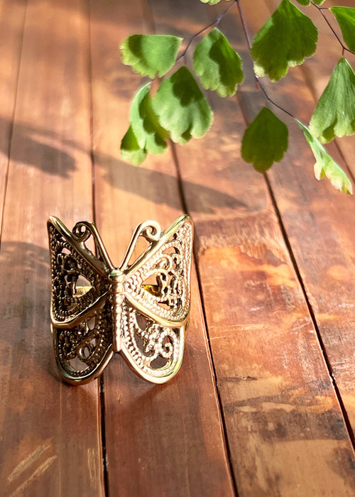 Brass Butterfly Ring | Art Nouveau Ornate Insect Jewelry | Fairycore Whimsical Steampunk Witchy Mystical Boho Statement | Nature Inspired