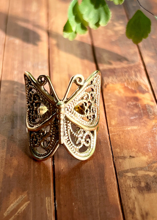 Brass Butterfly Ring | Art Nouveau Ornate Insect Jewelry | Fairycore Whimsical Steampunk Witchy Mystical Boho Statement | Nature Inspired