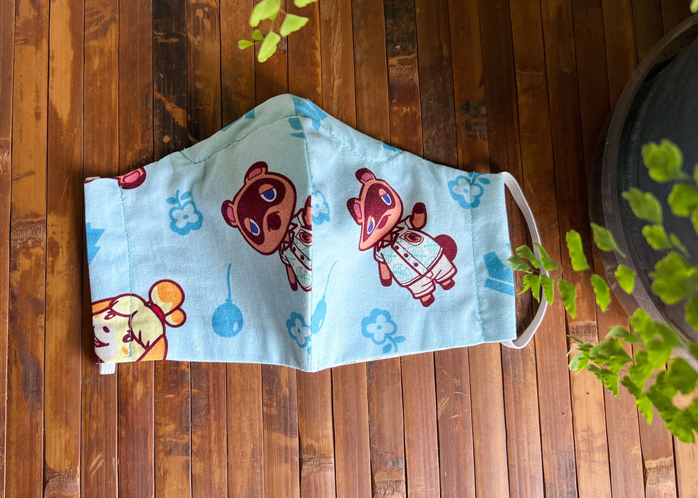 Animal Crossing Face Mask | Video Game Kawaii Cotton Dust Covering | Nerdy Geeky Fitted Washable Reusable Handmade | Nose Wire Filter Pocket