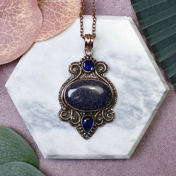 Copper Pendant with Blue Sandstone and Tanzanite