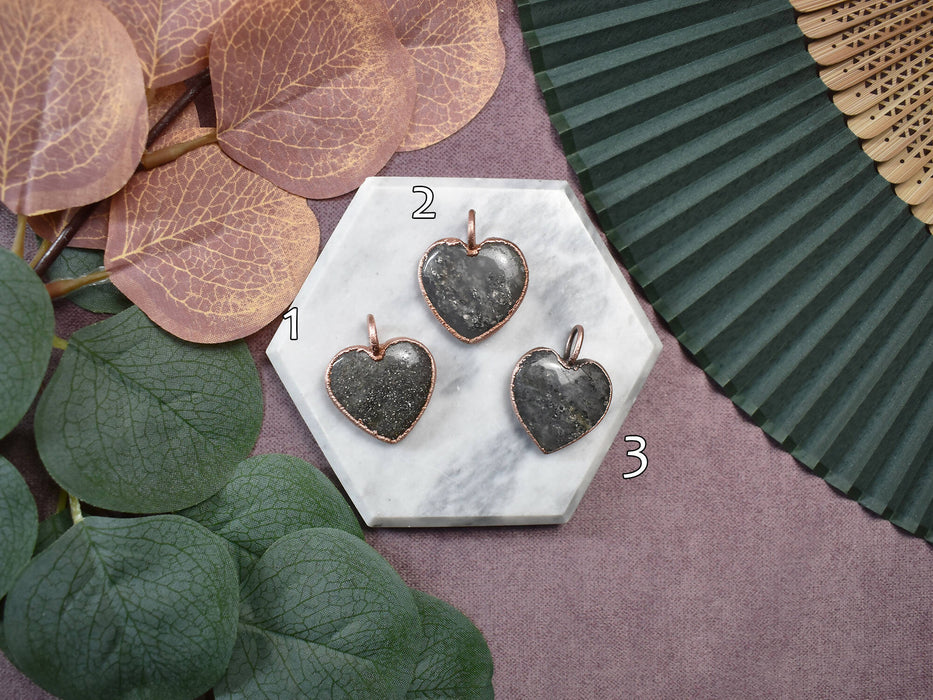 Heart Shaped Black Sunstone Copper Pendant