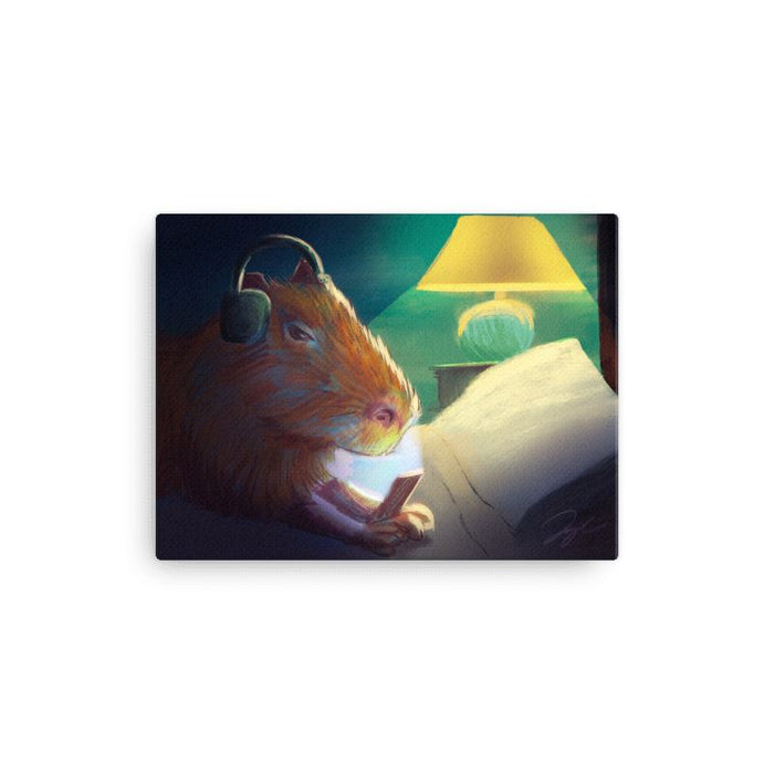 "Late Nite Capy": Painting of a Capybara Scrolling on a Bed [Unfoiled]