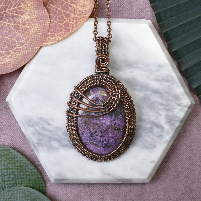 Wire Wrapped Copper Pendant with Purpurite