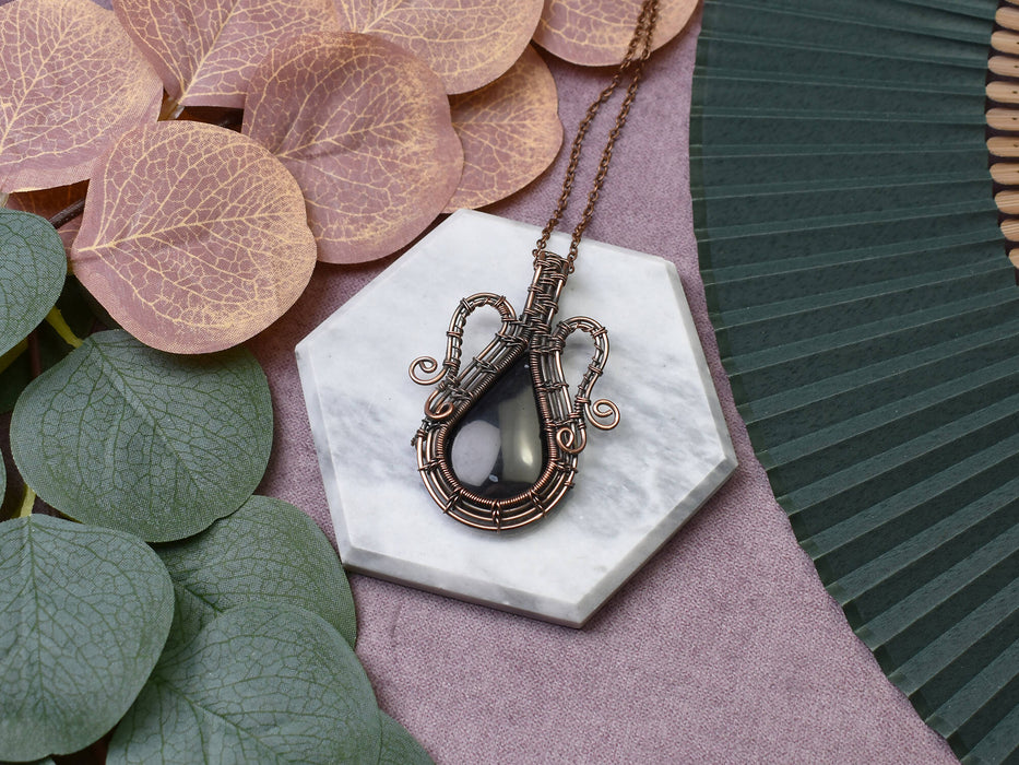 Wire Wrapped Copper Pendant With Black Onyx