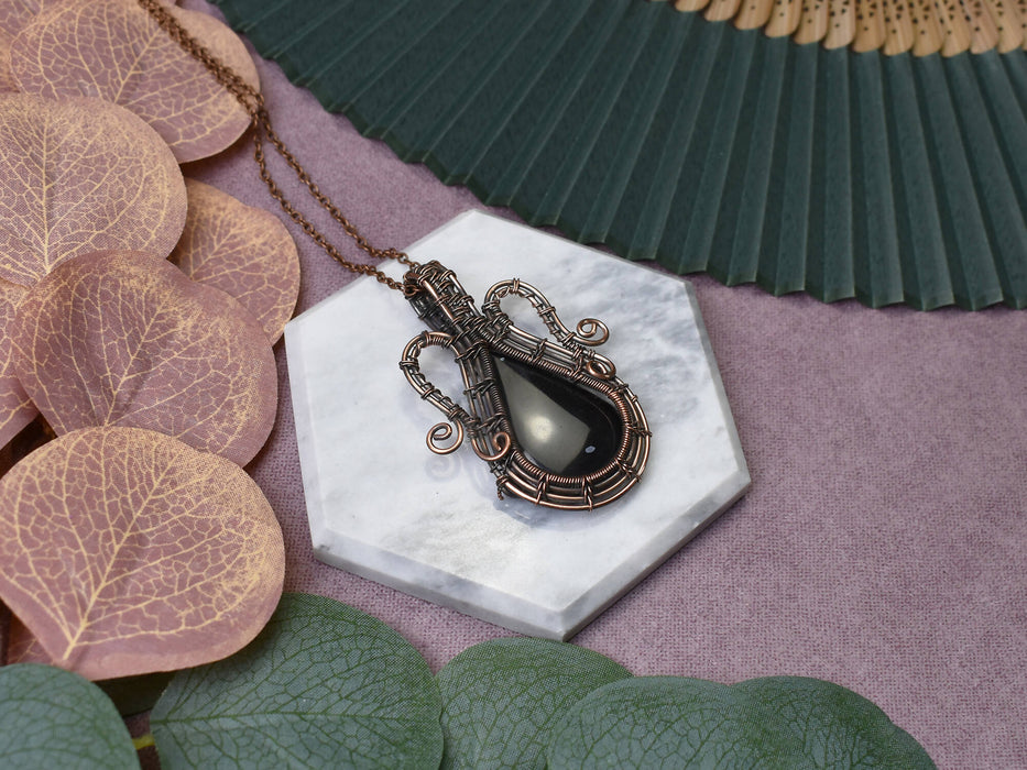Wire Wrapped Copper Pendant With Black Onyx