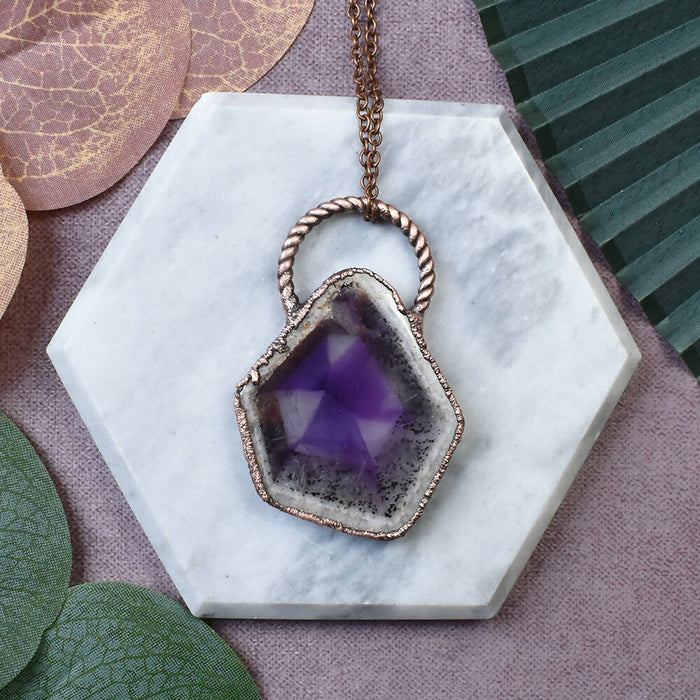 Copper Pendant With Amethyst Slice