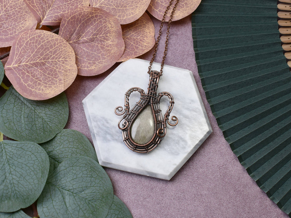 Wire Wrapped Copper Pendant with Black Sheen Obsidian