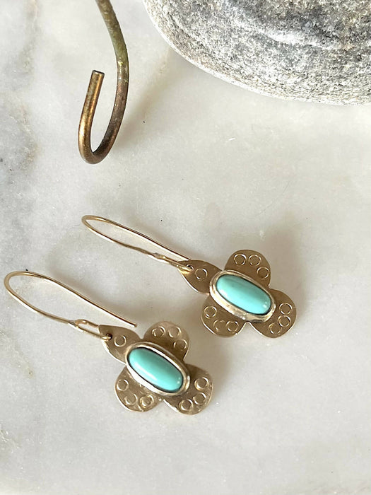 Brass and Turquoise Gemstone Earrings