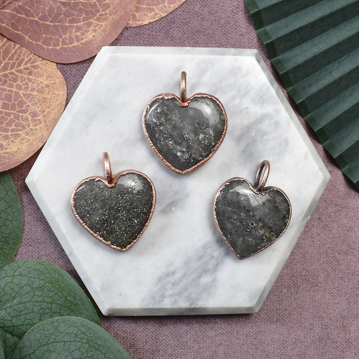 Heart Shaped Black Sunstone Copper Pendant