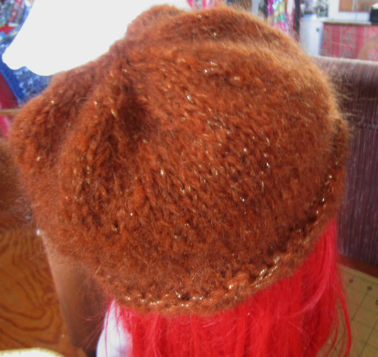 Copper Mohair Handknit Hat