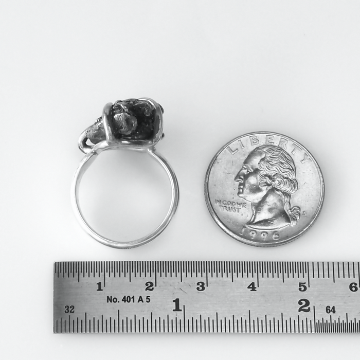 Size 7.75 Sterling Silver Ring with 16mm x 17mm Meteorite Fragment in Prong Setting