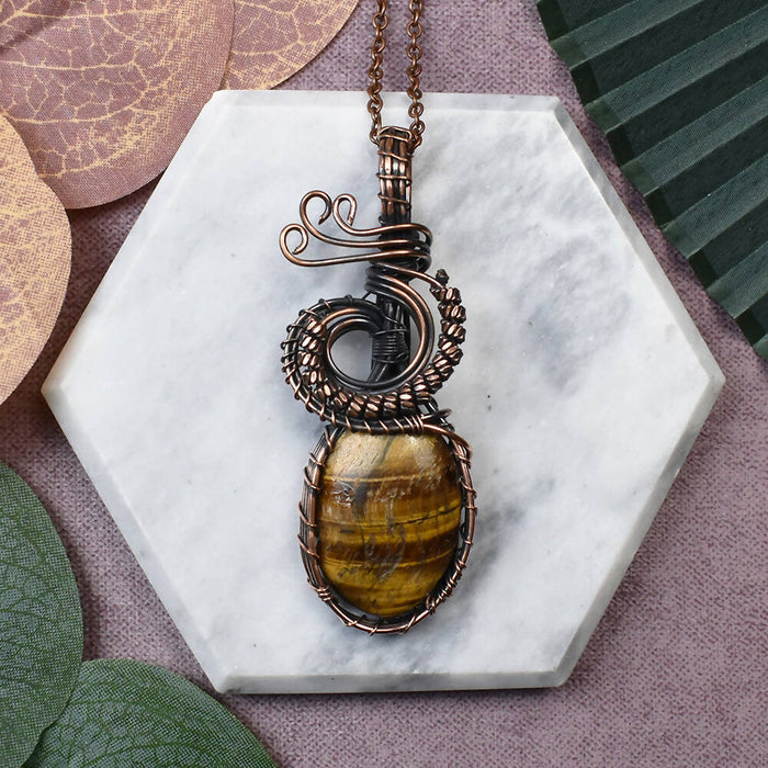 Wire Wrapped Copper Pendant With Tiger's Eye