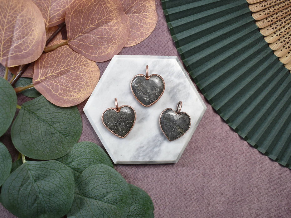 Heart Shaped Black Sunstone Copper Pendant