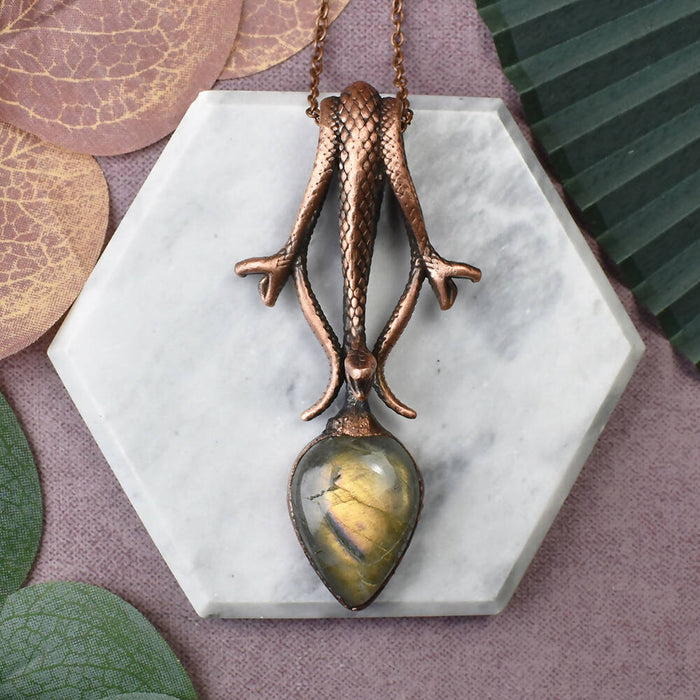 Copper Snake Pendant with Labradorite Gemstone