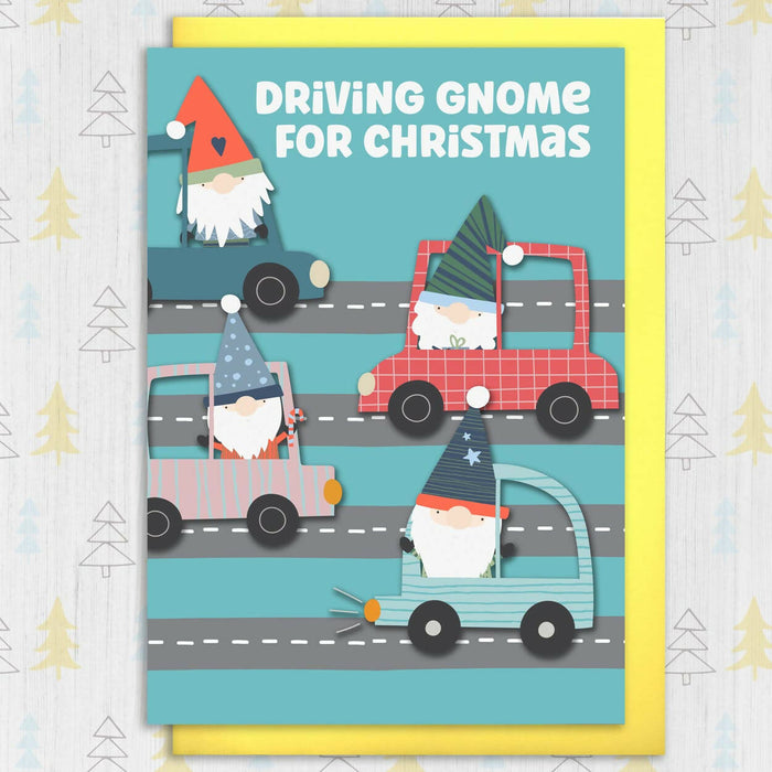 Driving gnome for Christmas card